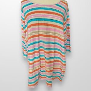Blair Womens Size 3XL Top Shirt 3/4 Sleeve Tee Striped Scoop Neck Stretch
